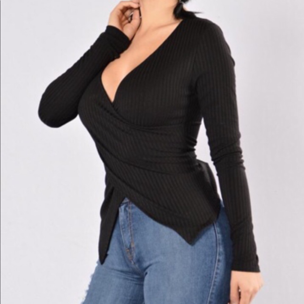 🥀DONATING 12/30 
Faux Wrap Front Ribbed Deep V Neck Top - Picture 3 of 4